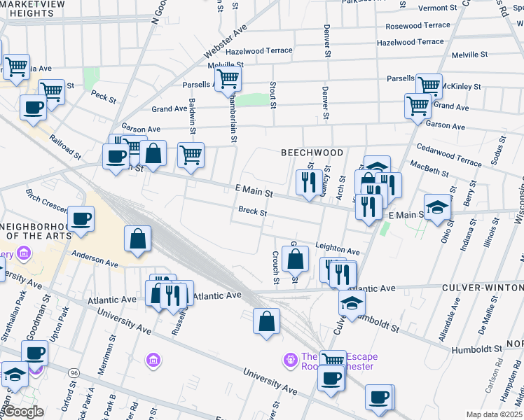 map of restaurants, bars, coffee shops, grocery stores, and more near 2 Chapel Street in Rochester