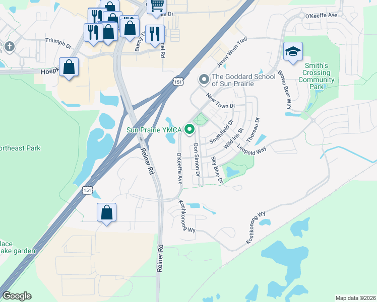 map of restaurants, bars, coffee shops, grocery stores, and more near in Sun Prairie