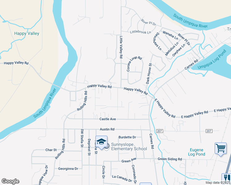 map of restaurants, bars, coffee shops, grocery stores, and more near 3739 Joe Avenue in Roseburg