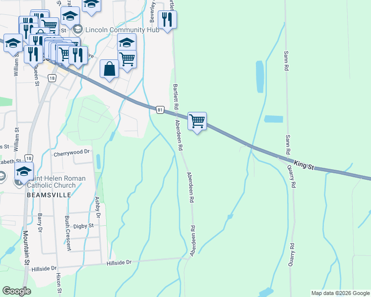 map of restaurants, bars, coffee shops, grocery stores, and more near 4137 Aberdeen Road in Lincoln