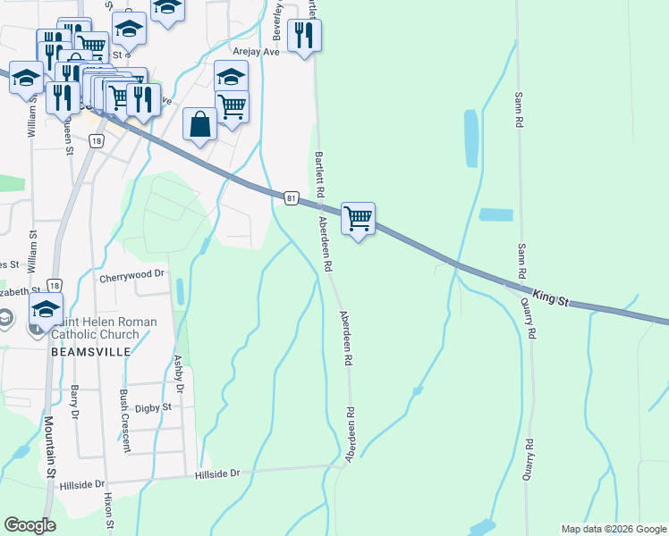 map of restaurants, bars, coffee shops, grocery stores, and more near 4137 Aberdeen Road in Lincoln