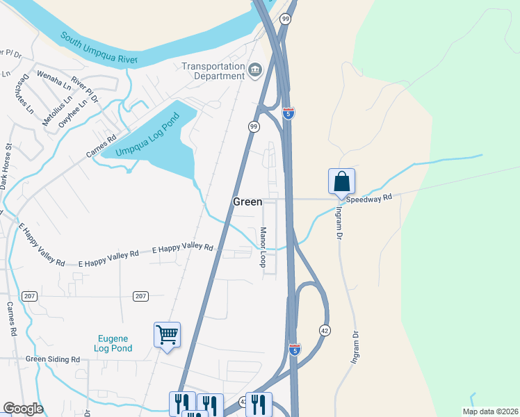 map of restaurants, bars, coffee shops, grocery stores, and more near 147 Pippin Avenue in Roseburg