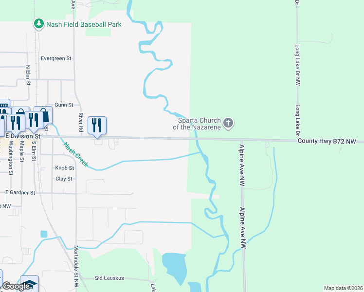 map of restaurants, bars, coffee shops, grocery stores, and more near 890 County Highway B72 Northwest in Sparta