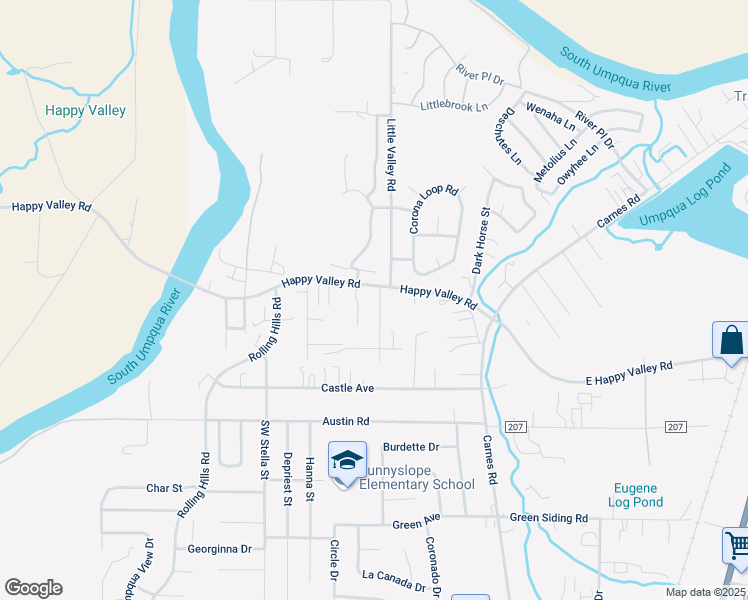 map of restaurants, bars, coffee shops, grocery stores, and more near 3739 Joe Avenue in Roseburg