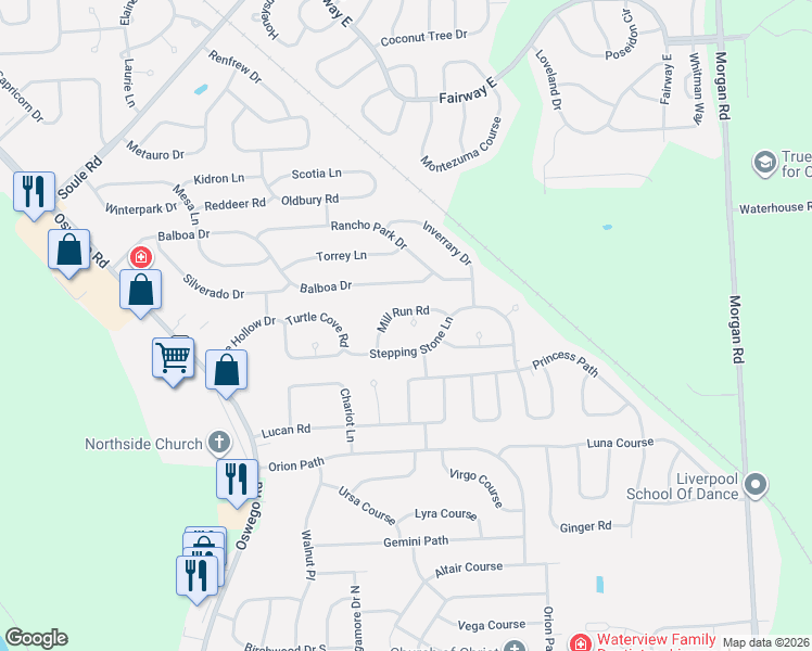 map of restaurants, bars, coffee shops, grocery stores, and more near 4223 Stepping Stone Lane in Liverpool