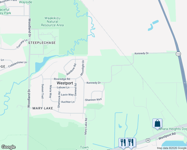 map of restaurants, bars, coffee shops, grocery stores, and more near 5543 Kennedy Drive in Waunakee