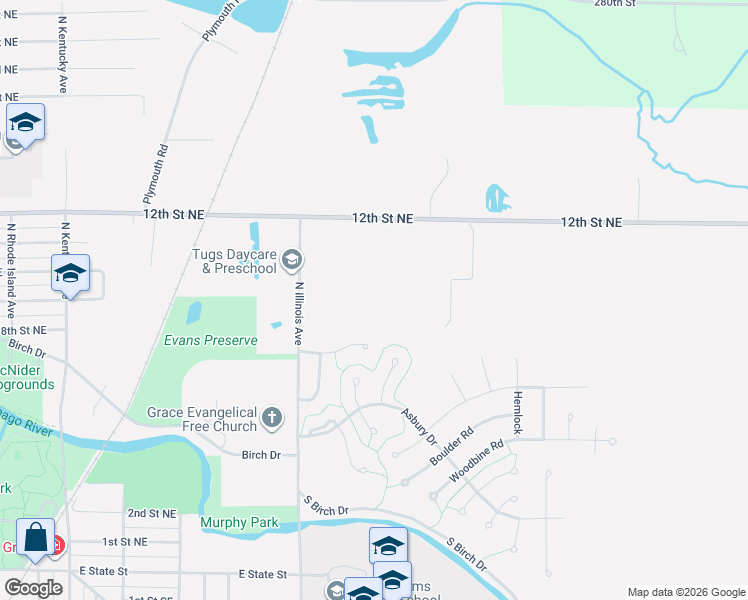 map of restaurants, bars, coffee shops, grocery stores, and more near 75-99 Ridge Road Northeast in Mason City