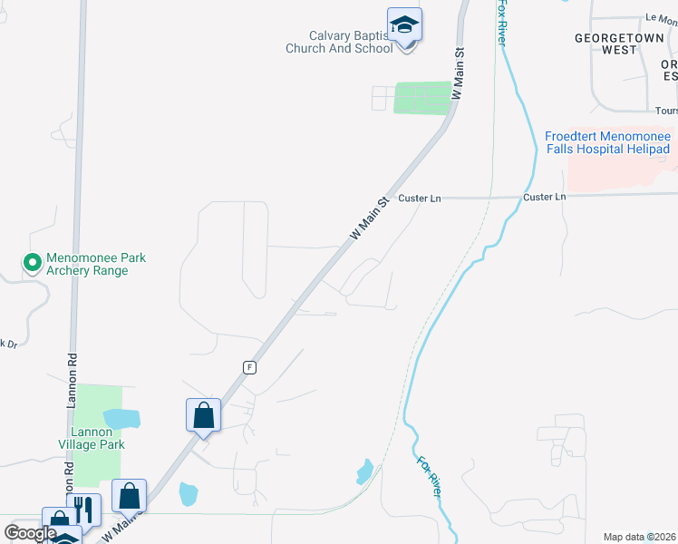 map of restaurants, bars, coffee shops, grocery stores, and more near 19461 West Main Street in Lannon