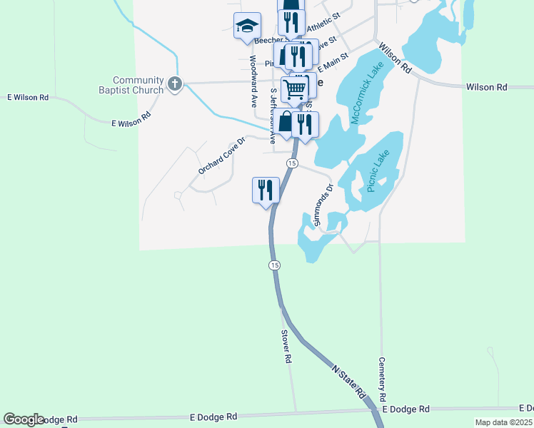 map of restaurants, bars, coffee shops, grocery stores, and more near 400 South State Street in Otisville