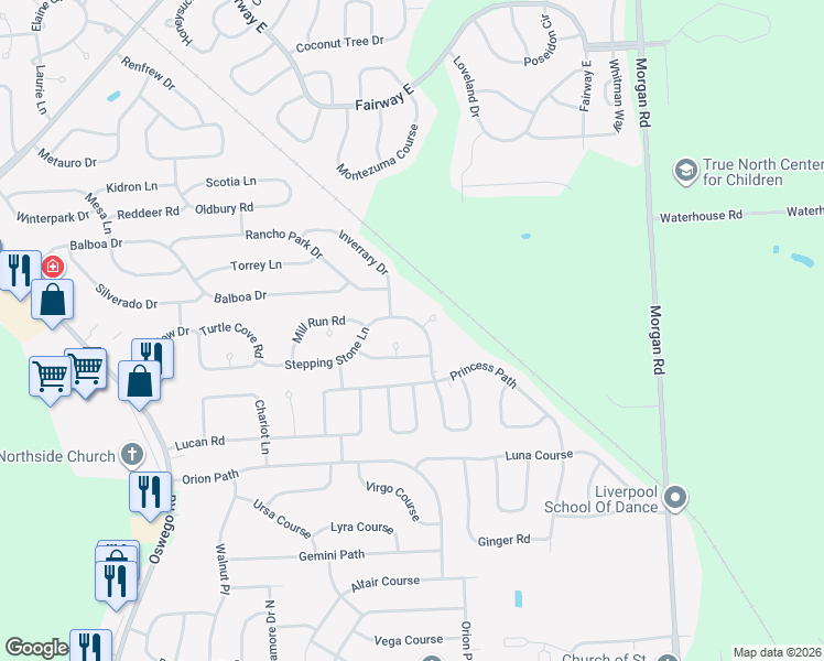 map of restaurants, bars, coffee shops, grocery stores, and more near 4267 Stepping Stone Lane in Liverpool