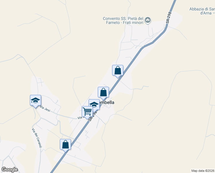 map of restaurants, bars, coffee shops, grocery stores, and more near 64 Via dell' Iride in Colombella