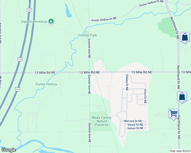 map of restaurants, bars, coffee shops, grocery stores, and more near 4230 13 Mile Road Northeast in Rockford