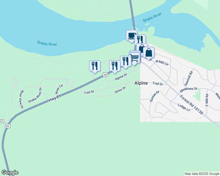 map of restaurants, bars, coffee shops, grocery stores, and more near 170 Short Street in Alpine