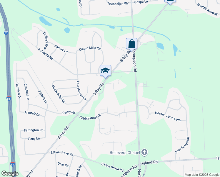 map of restaurants, bars, coffee shops, grocery stores, and more near 6150 South Bay Road in Cicero