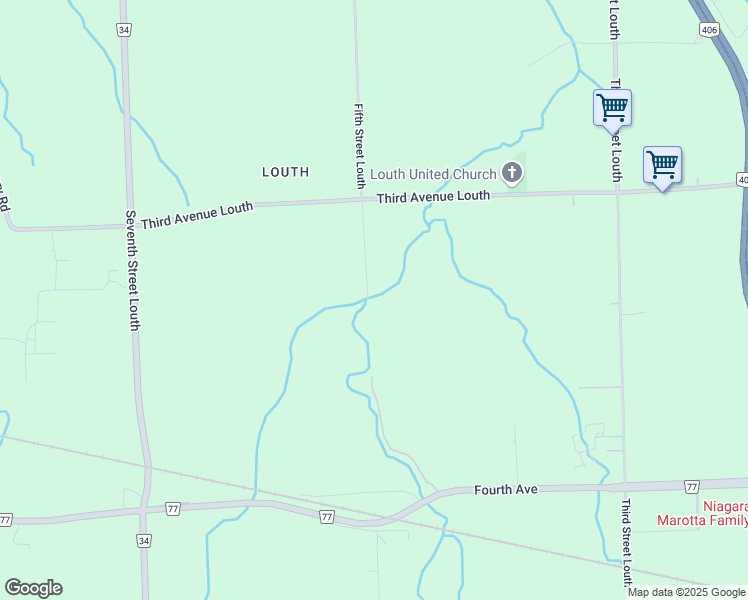 map of restaurants, bars, coffee shops, grocery stores, and more near 1834 Fifth Street Louth in Saint Catharines