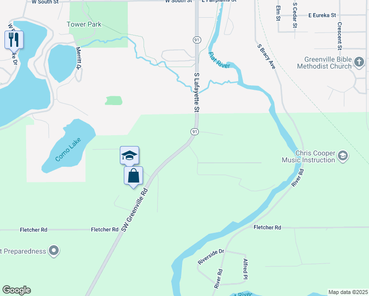 map of restaurants, bars, coffee shops, grocery stores, and more near 9159 Southwest Greenville Road in Greenville