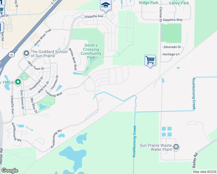 map of restaurants, bars, coffee shops, grocery stores, and more near 2148 Winding Stream Way in Sun Prairie