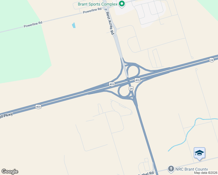 map of restaurants, bars, coffee shops, grocery stores, and more near Alexander Graham Bell Parkway in Brant