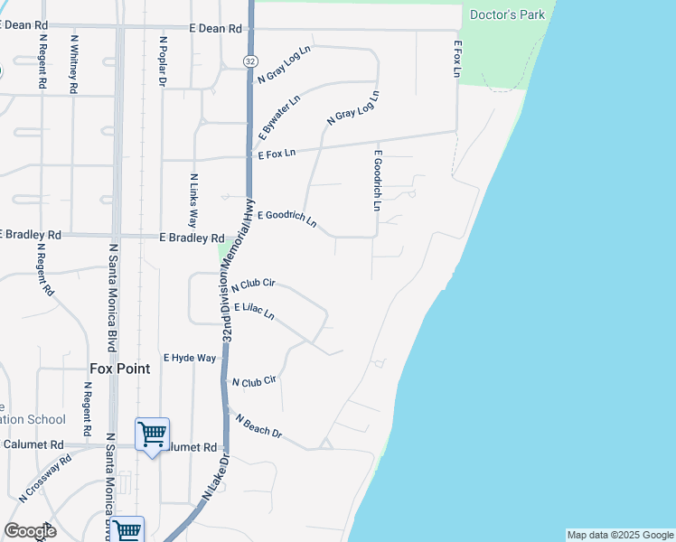map of restaurants, bars, coffee shops, grocery stores, and more near 1441 East Goodrich Court in Fox Point