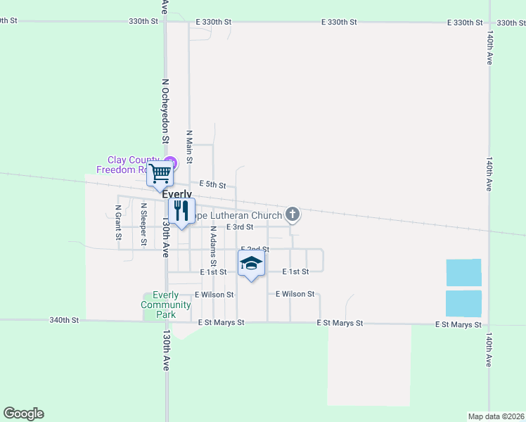 map of restaurants, bars, coffee shops, grocery stores, and more near in Everly