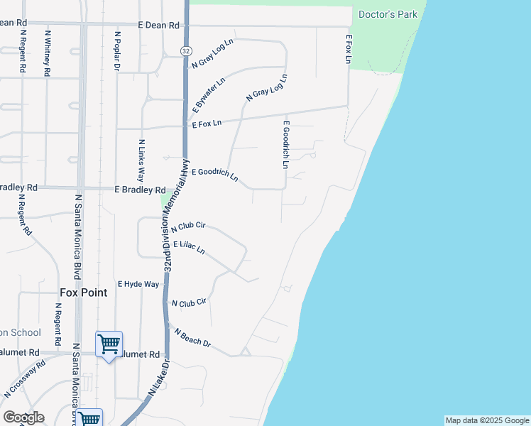 map of restaurants, bars, coffee shops, grocery stores, and more near 1441 East Goodrich Court in Fox Point