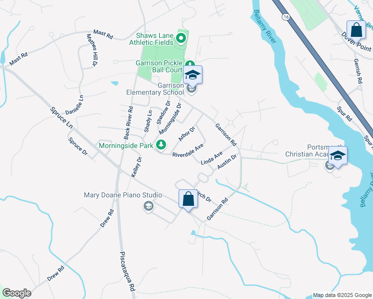 map of restaurants, bars, coffee shops, grocery stores, and more near 11 Riverdale Avenue in Dover