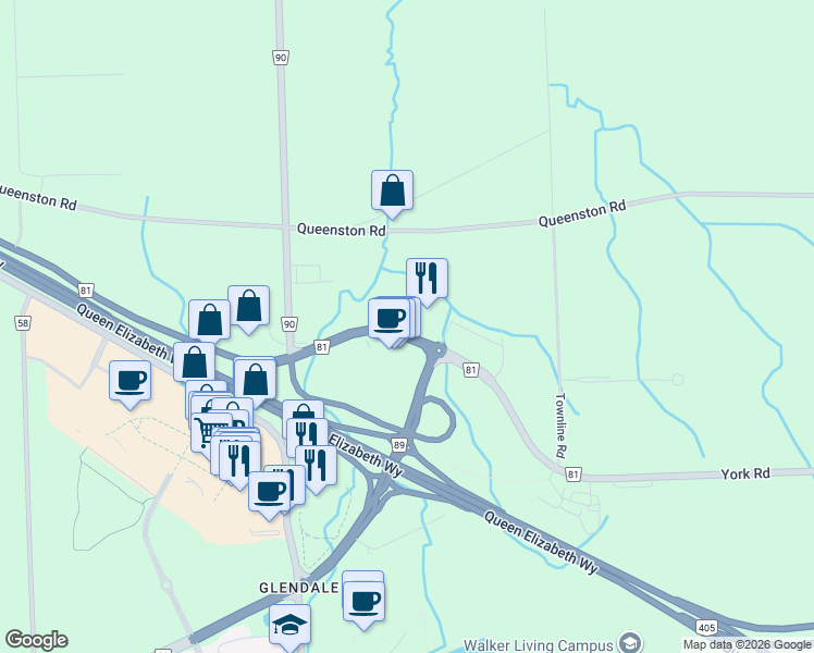 map of restaurants, bars, coffee shops, grocery stores, and more near 494 Niagara Regional Road 81 in Niagara-on-the-Lake