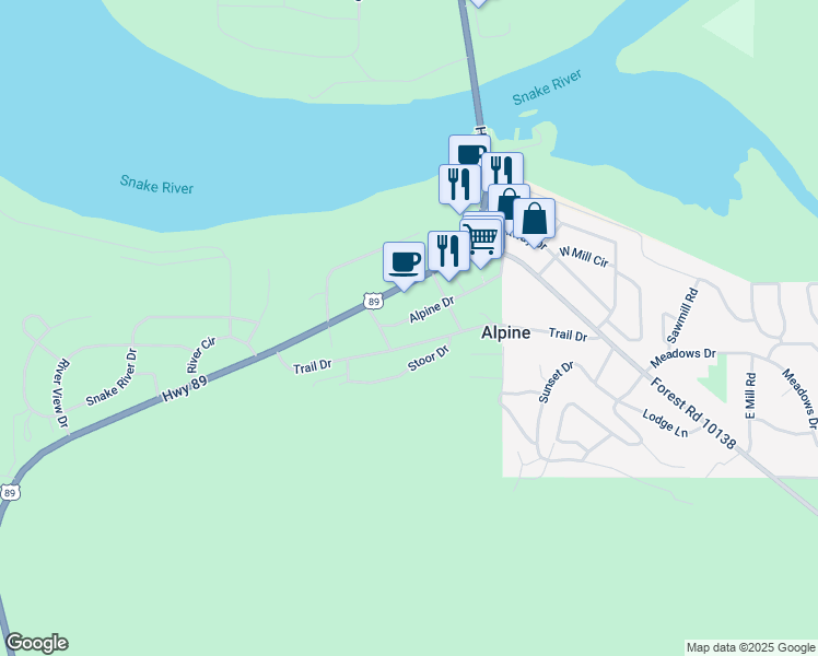 map of restaurants, bars, coffee shops, grocery stores, and more near 170-178 Short St in Alpine
