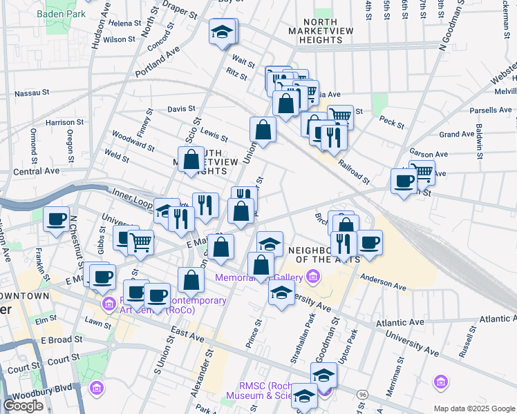 map of restaurants, bars, coffee shops, grocery stores, and more near in Rochester