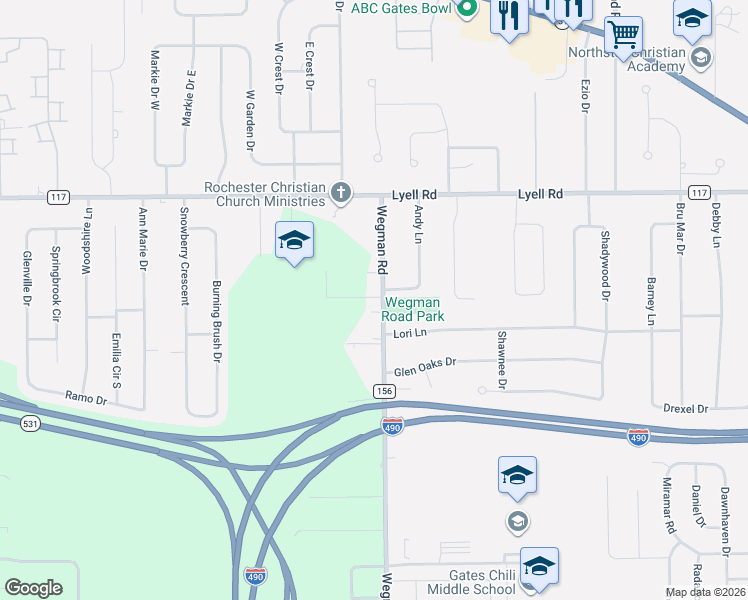 map of restaurants, bars, coffee shops, grocery stores, and more near 521 Wegman Road in Rochester