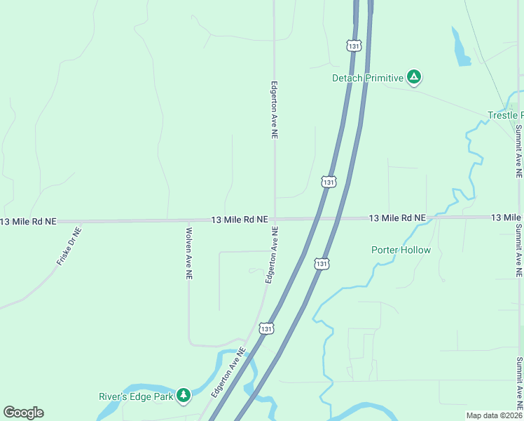 map of restaurants, bars, coffee shops, grocery stores, and more near 3590 13 Mile Road Northeast in Rockford