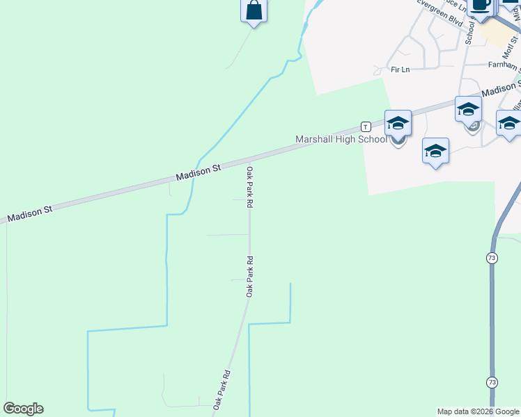 map of restaurants, bars, coffee shops, grocery stores, and more near 5720 Oak Park Road in Marshall
