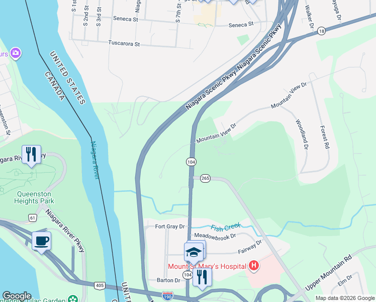 map of restaurants, bars, coffee shops, grocery stores, and more near 474 Mountain View Drive in Lewiston