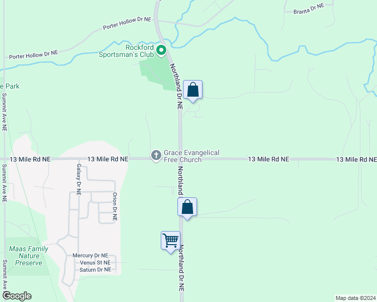 map of restaurants, bars, coffee shops, grocery stores, and more near 10834 Northland Drive Northeast in Rockford