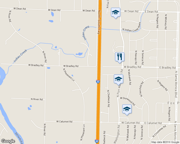 map of restaurants, bars, coffee shops, grocery stores, and more near 705 West Bradley Road in River Hills