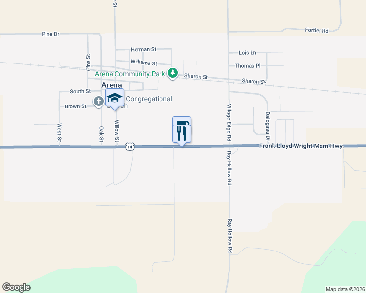 map of restaurants, bars, coffee shops, grocery stores, and more near 139 U.S. 14 in Arena