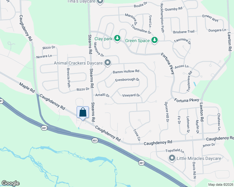 map of restaurants, bars, coffee shops, grocery stores, and more near 5319 Amalfi Drive in Clay