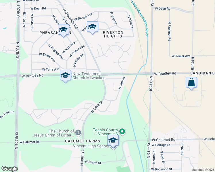 map of restaurants, bars, coffee shops, grocery stores, and more near 7949 North Riverview Court in Milwaukee