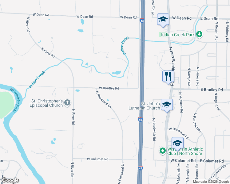 map of restaurants, bars, coffee shops, grocery stores, and more near 900 West Bradley Road in River Hills