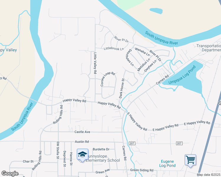 map of restaurants, bars, coffee shops, grocery stores, and more near 132 Belmont Court in Roseburg