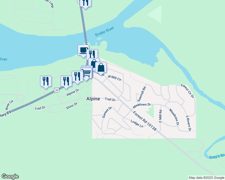 map of restaurants, bars, coffee shops, grocery stores, and more near 161-165 Parkway Dr in Alpine