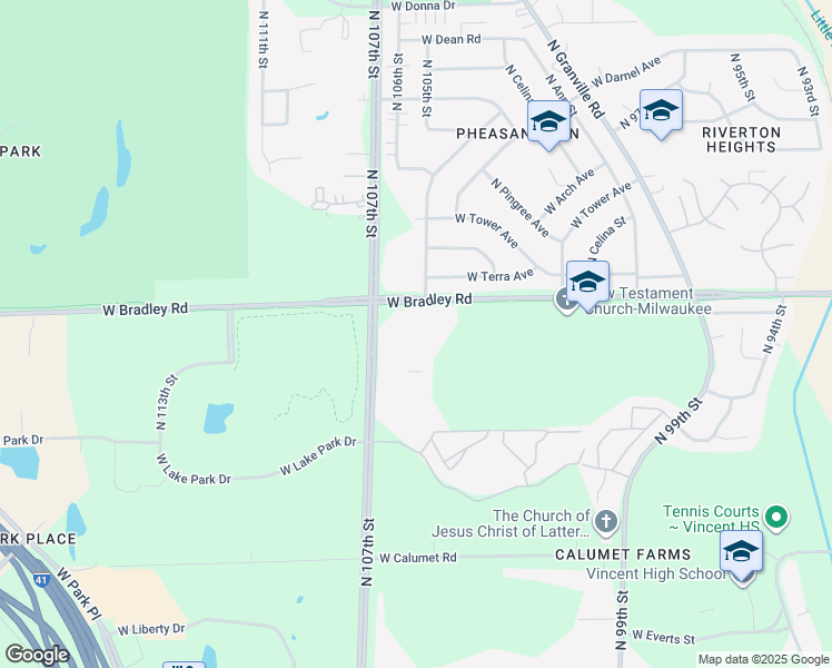 map of restaurants, bars, coffee shops, grocery stores, and more near 10519 West Bradley Road in Milwaukee