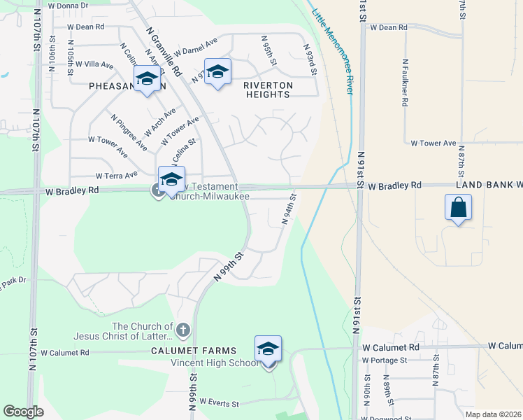 map of restaurants, bars, coffee shops, grocery stores, and more near 7949 North Riverview Court in Milwaukee