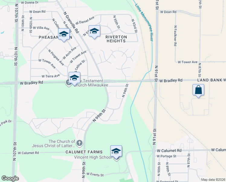 map of restaurants, bars, coffee shops, grocery stores, and more near 7949 North Riverview Court in Milwaukee