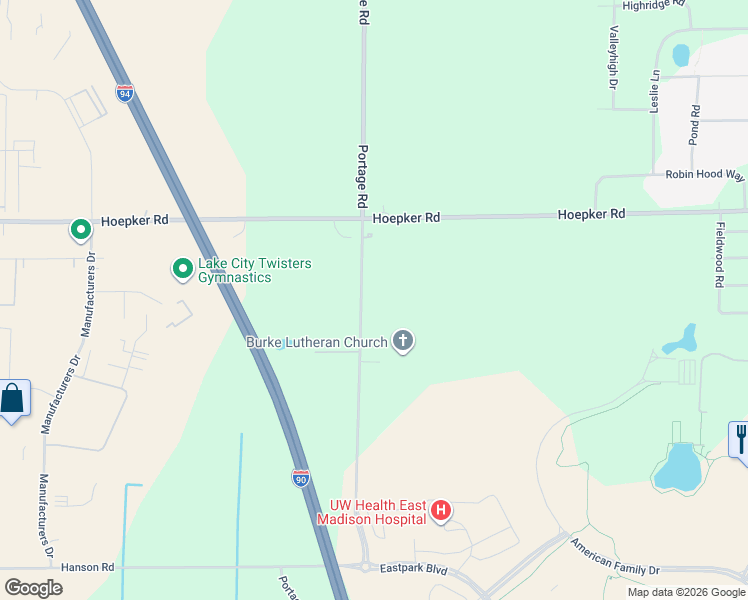 map of restaurants, bars, coffee shops, grocery stores, and more near 5768 Portage Road in Madison