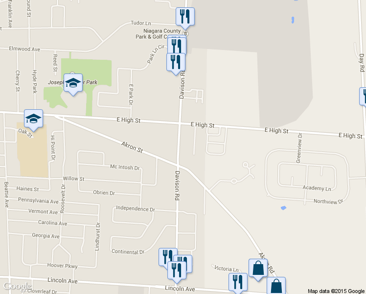 map of restaurants, bars, coffee shops, grocery stores, and more near 604 Davison Road in Lockport