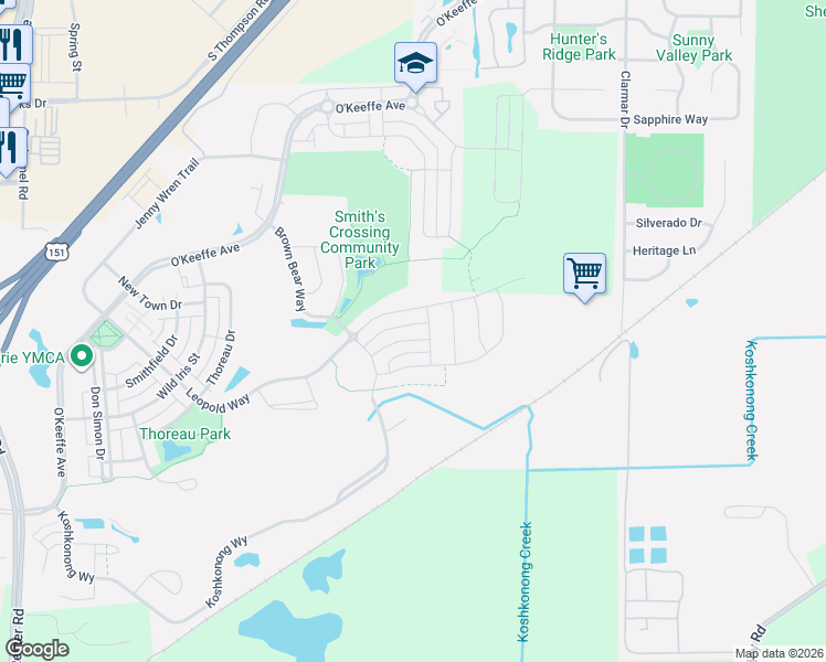 map of restaurants, bars, coffee shops, grocery stores, and more near 2152 Corbet Street in Sun Prairie