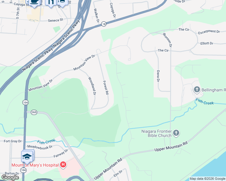 map of restaurants, bars, coffee shops, grocery stores, and more near 5067 Forest Road in Lewiston