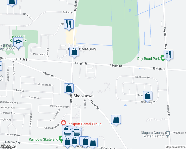 map of restaurants, bars, coffee shops, grocery stores, and more near 6804 Mulberry Lane in Lockport