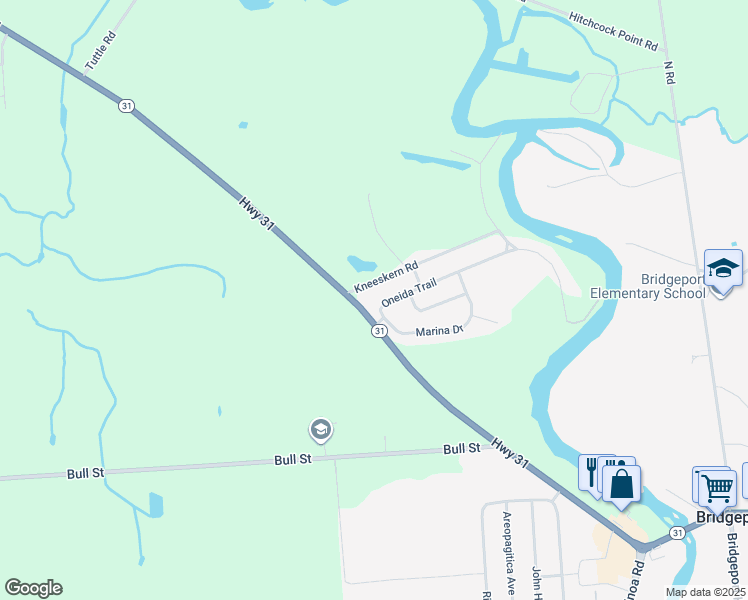 map of restaurants, bars, coffee shops, grocery stores, and more near 7828 Kneeskern Road in Bridgeport